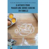 Œufs cassés sur une planche en bois, avec le mot "Family" écrit en farine. Un moment de partage familial, comme un thé apaisant.