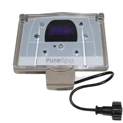 Panneau de contrôle PureSpa pour branchement spa gonflable. Affiche la température et les fonctions.
