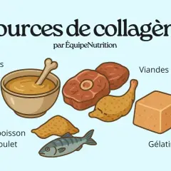 Sources de collagène naturel : bouillons d'os, viandes avec cartilage, peau de poisson et poulet, gélatine.
