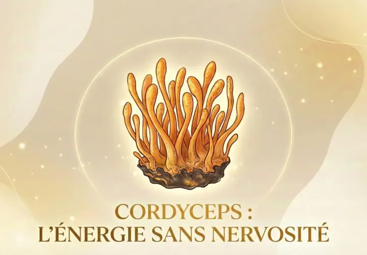 Illustration d'un cordyceps, champignon aux multiples cordyceps bienfaits pour une énergie naturelle et sans nervosité.