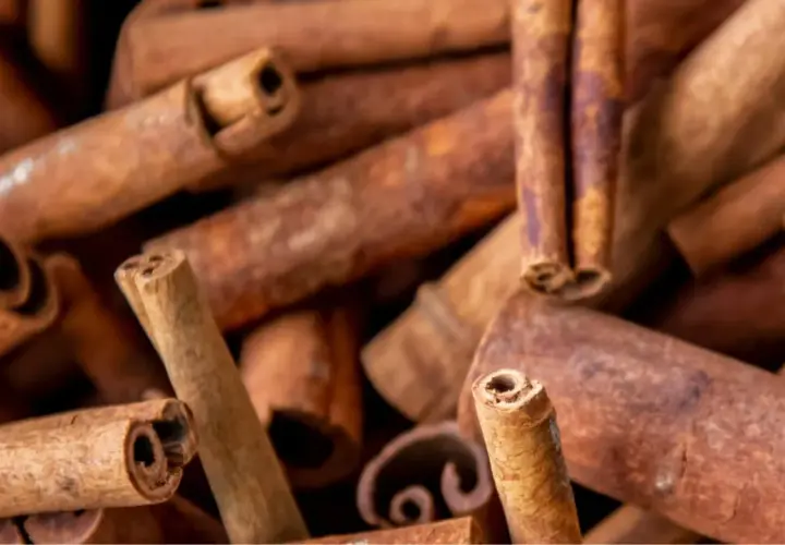 Gros plan sur des bâtons de cannelle, rappelant les dangers de la cannelle en cas de surconsommation.