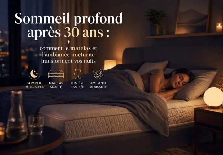 Une femme dort paisiblement. Le matelas et l'ambiance nocturne favorisent un sommeil profond, pas comme le maté qui peut empêcher de dormir.
