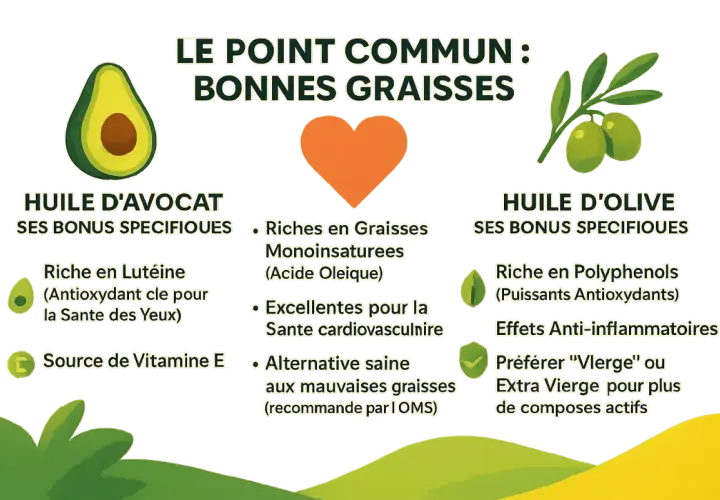 Huile d'avocat : riche en lutéine et vitamine E, ses bienfaits pour les yeux et la santé cardiovasculaire. Une bonne graisse !
