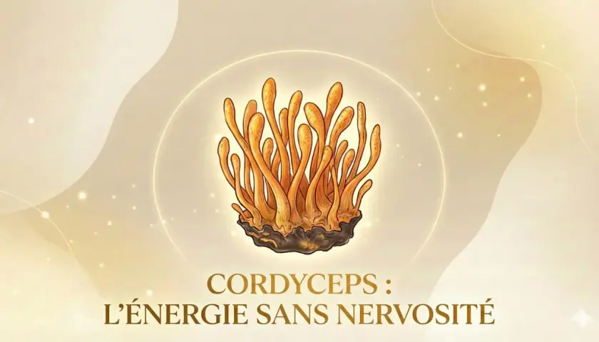 Illustration d'un cordyceps, champignon aux multiples cordyceps bienfaits pour une énergie naturelle et sans nervosité.