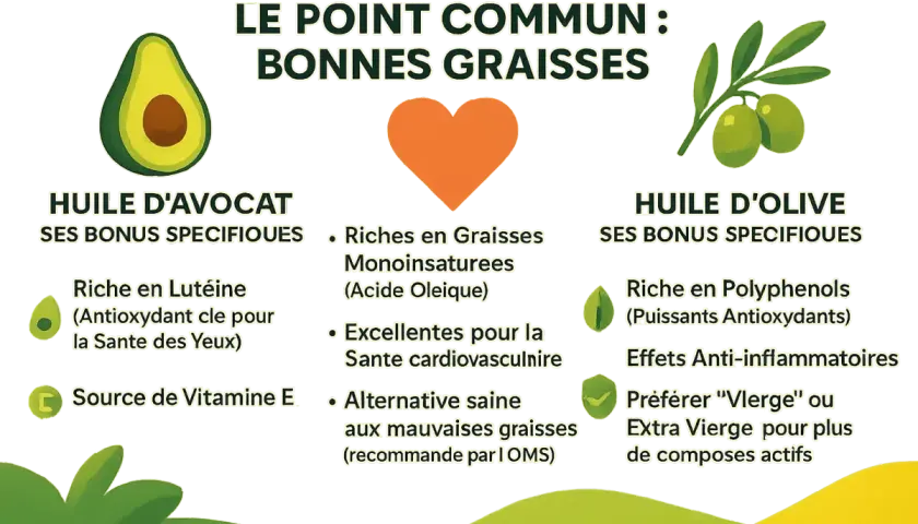 Huile d'avocat : riche en lutéine et vitamine E, ses bienfaits pour les yeux et la santé cardiovasculaire. Une bonne graisse !