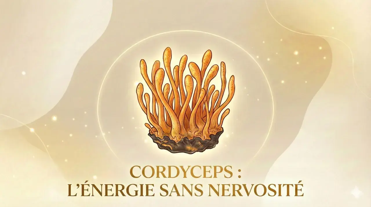 Illustration d'un cordyceps, champignon aux multiples cordyceps bienfaits pour une énergie naturelle et sans nervosité.