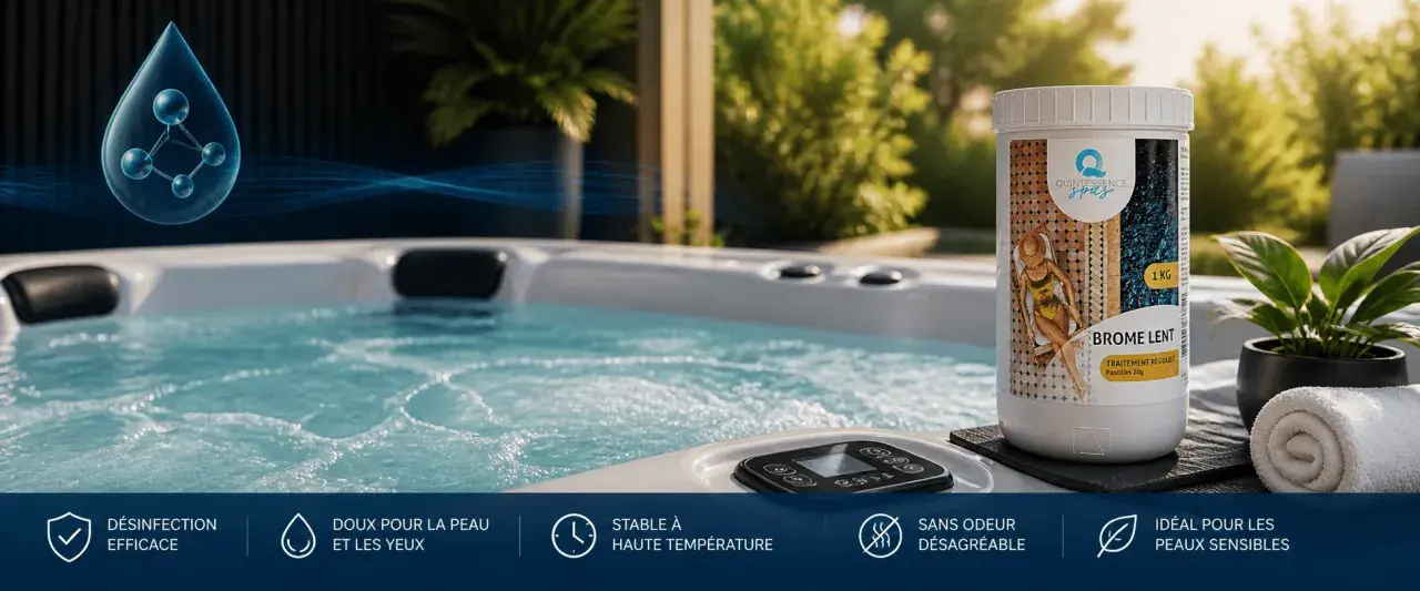 Un spa avec un traitement au brome lent, idéal pour une désinfection efficace et douce pour la peau.