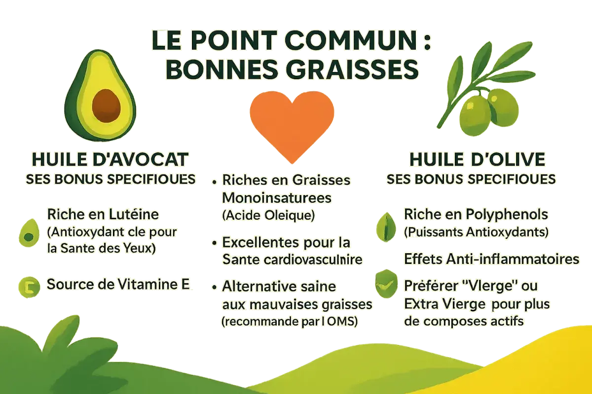 Huile d'avocat : riche en lutéine et vitamine E, ses bienfaits pour les yeux et la santé cardiovasculaire. Une bonne graisse !